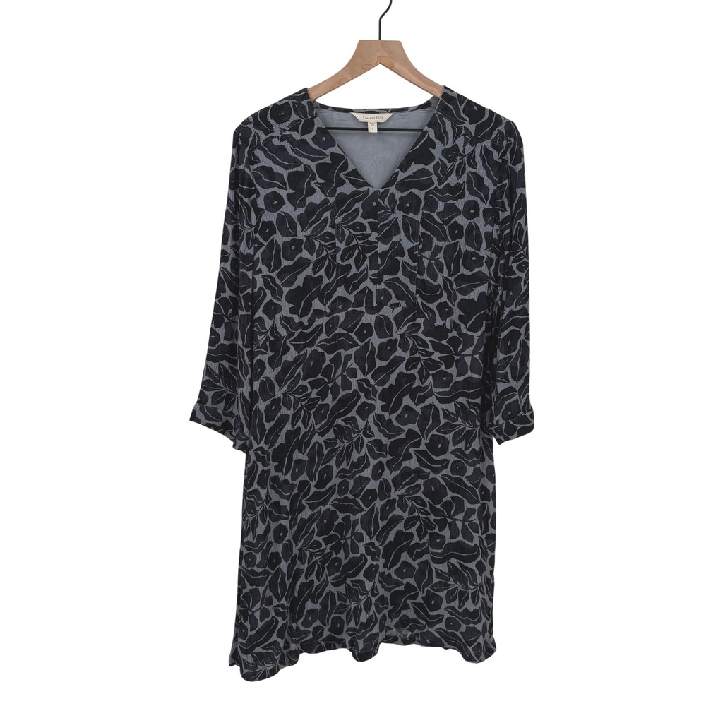 Garnet Hill Botanical Leaf Print V-Neck Shift Dress Size S